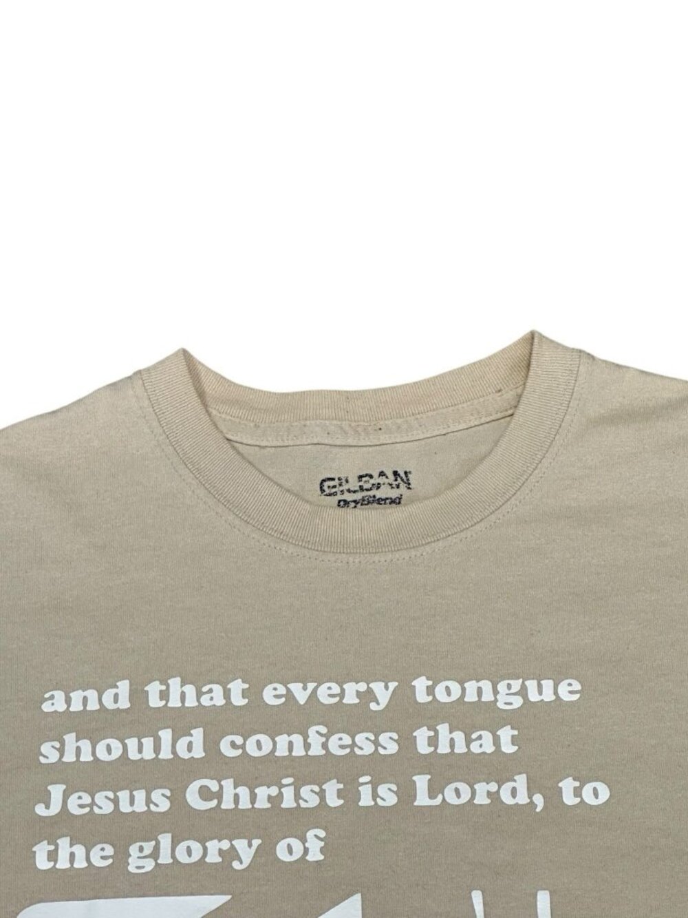 Gildan Dry Blend MGM Laser God The Father Philippians 2:11 Tan Shirt Size XL - Picture 2 of 11